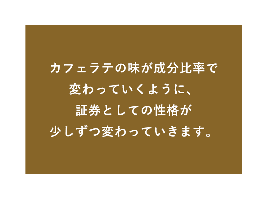 カフェラテの味が、成分比率で変わっていくように、証券としての性格が少しずつ変わっていきます。