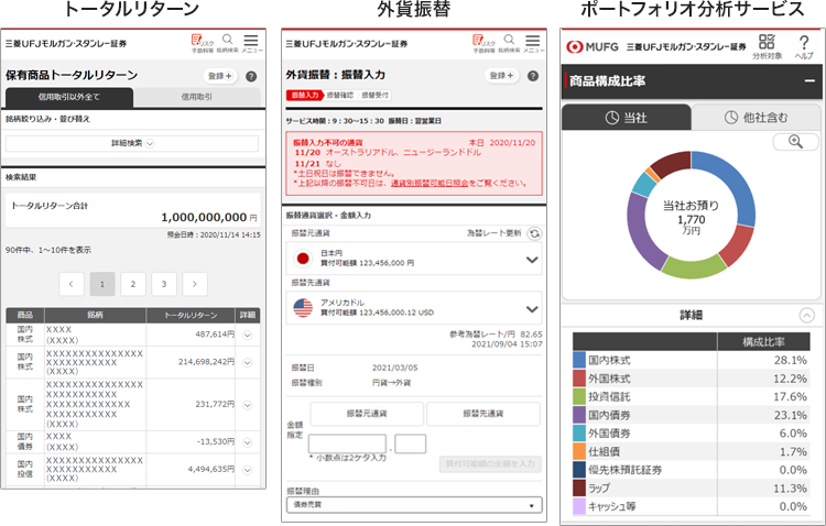 トータルリターン、外貨振替、ポートフォリオ分析サービス